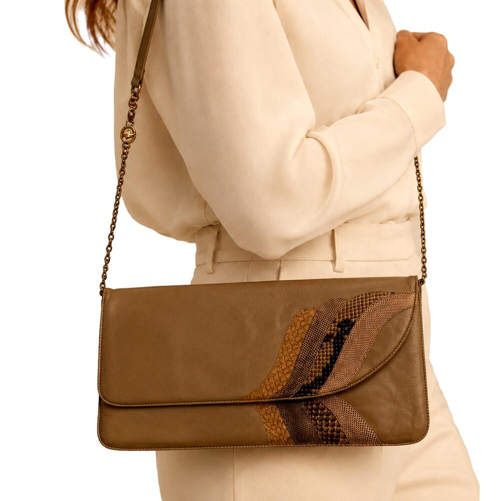 70s Carlo Fiori Italian Leather Snakeskin Lizard Chain Shoulder Bag